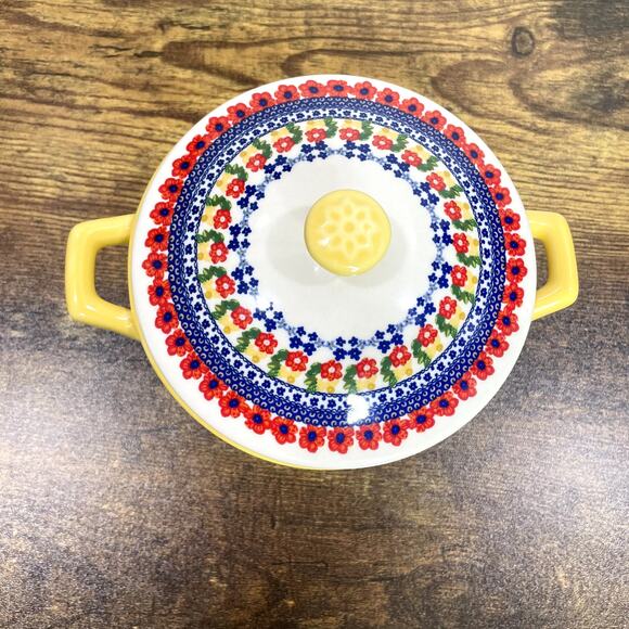 The Pioneer Woman Mini Casserole Dish with Lid 14 oz Yellow Floral Stoneware - Picture 3 of 7